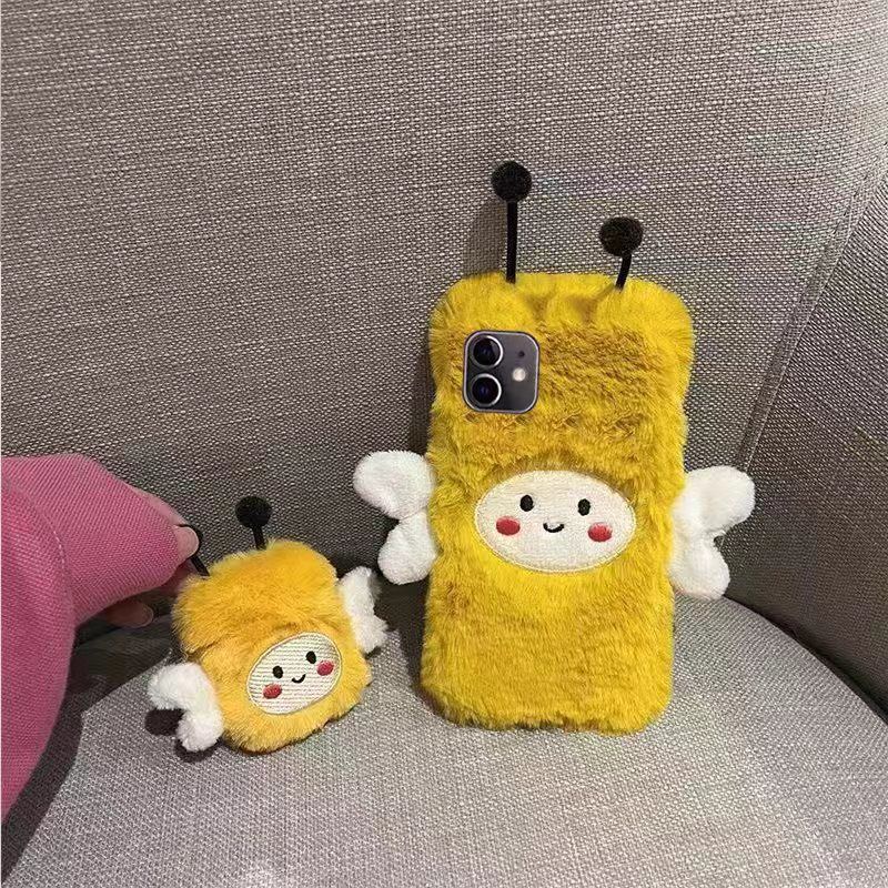 Ốp Điện Thoại Lông Nhung Mềm Hình Chú Ong Vàng Cho iPhone 14 11 12 13 Pro Max 6 7 8 Plus XR XS Max Phone Case