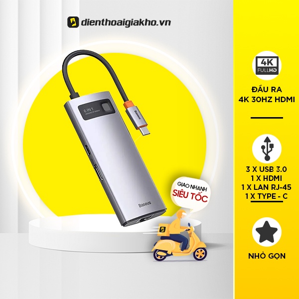 Hub chuyển Baseus 100W Metal Gleam Series Multifunctional Docking Station cho Macbook (HDMI, 3*USB3.0, RJ-45, TypeC)