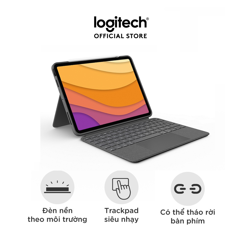 [Mã ELLOGIWL9]Bao da kèm bàn phím Logitech Combo Touch dành cho iPad Air Gen 4 & 5 -Backlit tháo rời, Trackpad siêu nhạy