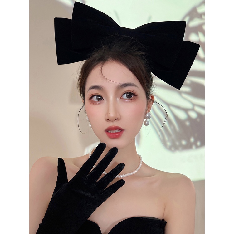 Kẹp Tóc Nơ Đen Cỡ Lớn Bằng Nhung Thời Trang Cho Nữ