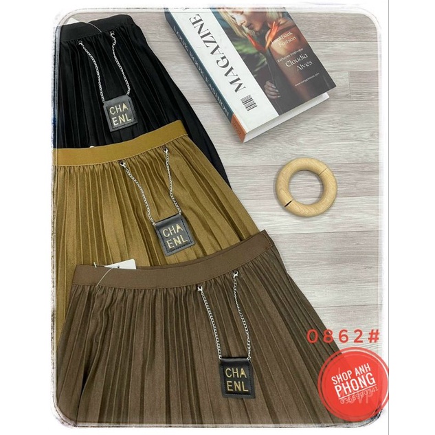 Chân váy dạ xếp ly dáng dài hàng Quảng Châu