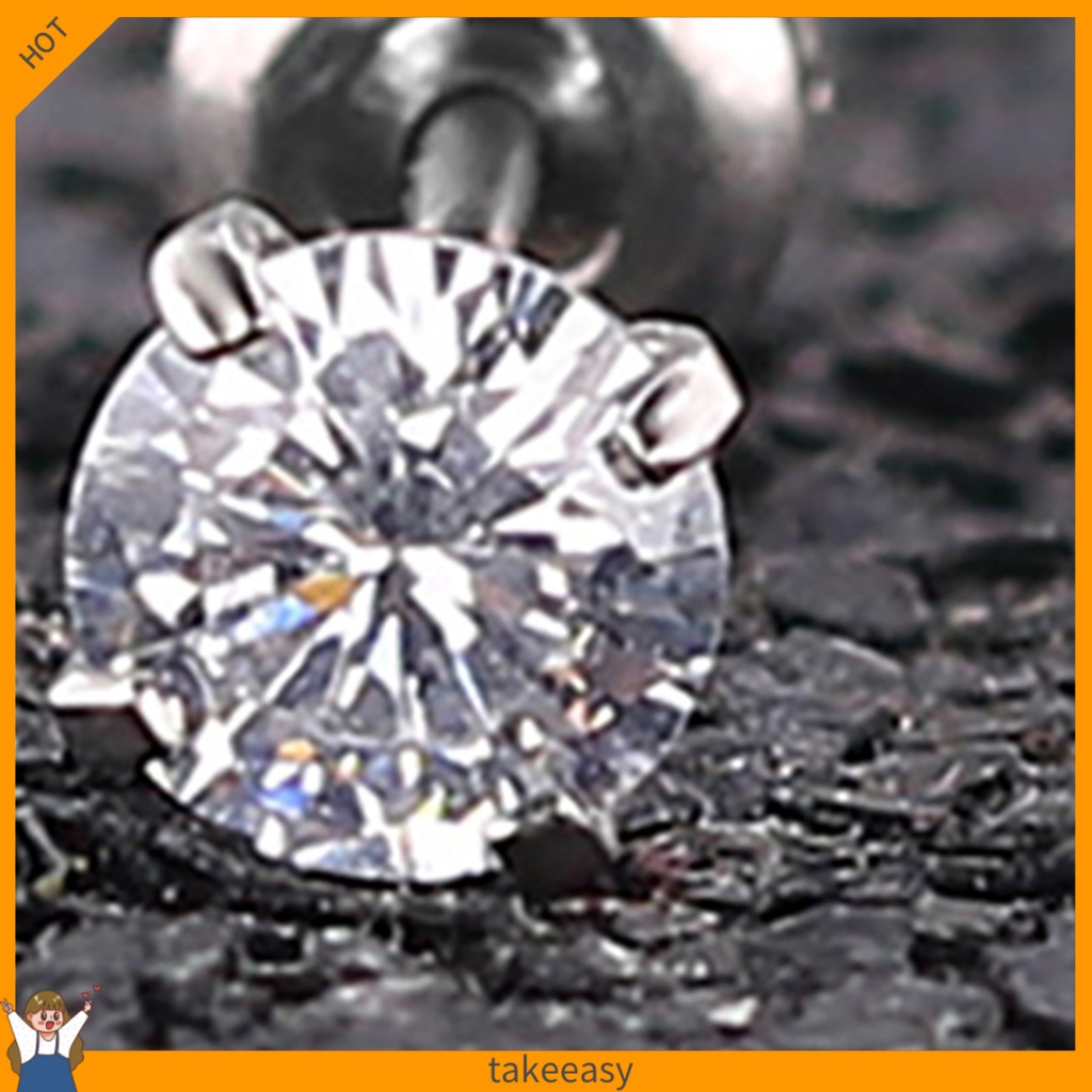 Bông Tai Thép Titan Đính Đá Zircon Tròn Thời Trang Cho Nam Và Nữ