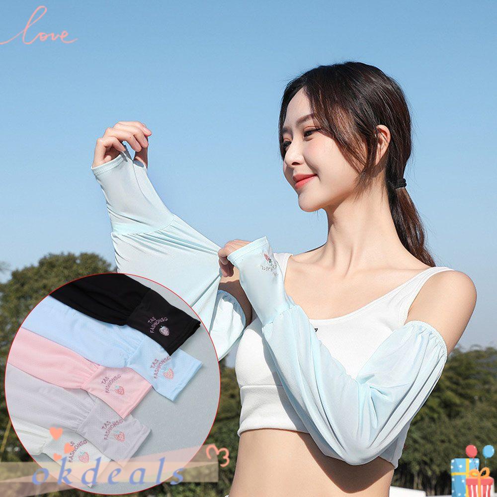 Găng Tay Chống Nắng Và Tia UV Bằng Lụa Lạnh Họa Tiết Dâu Tây Thời Trang