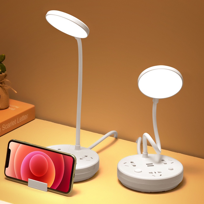Đèn ngủ để bàn kèm ổ cắm điện đa năng, cổng USB sạc nhanh Ráp công tắc tắt bật riêng, dây dài 2.8m an toàn, chống giật