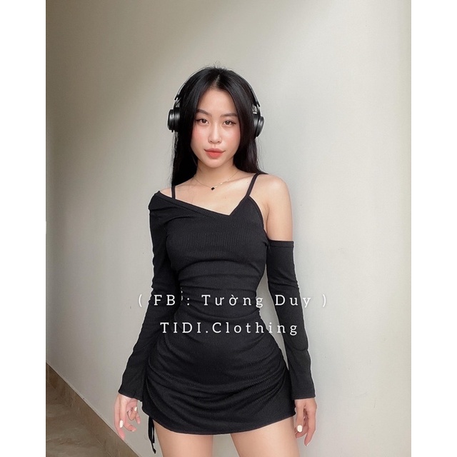 Set Đầm Gân Kiểu Tay Dài Kèm Bra Cá Tính D97