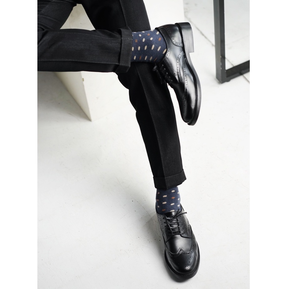 Giày tây công sở nam Derby BROGUE màu đen, giày văn phòng da bò thật TONKIN