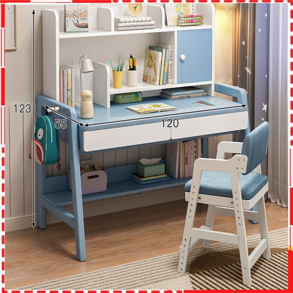 bàn học gỗ sinh kèm giá sách, bàn ghế học sinh kích thước 120*55*123cm MDF cao cấp GM-BH02 GENMAMA435