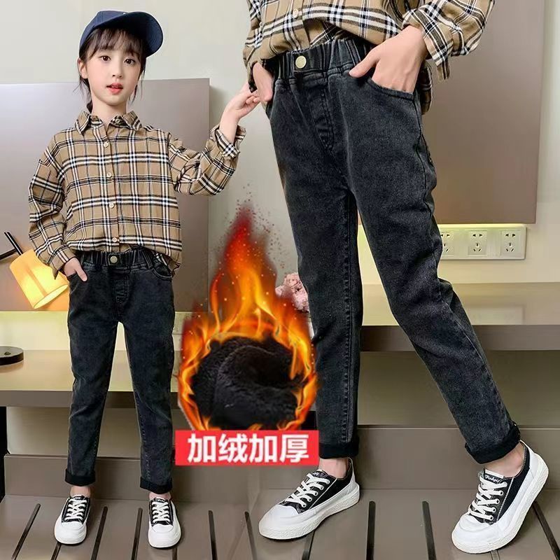 Quần Jean Dài Lót Lông Cừu Dày Dặn Thời Trang Mùa Đông Cho Bé Gái 6 Tháng Tuổi