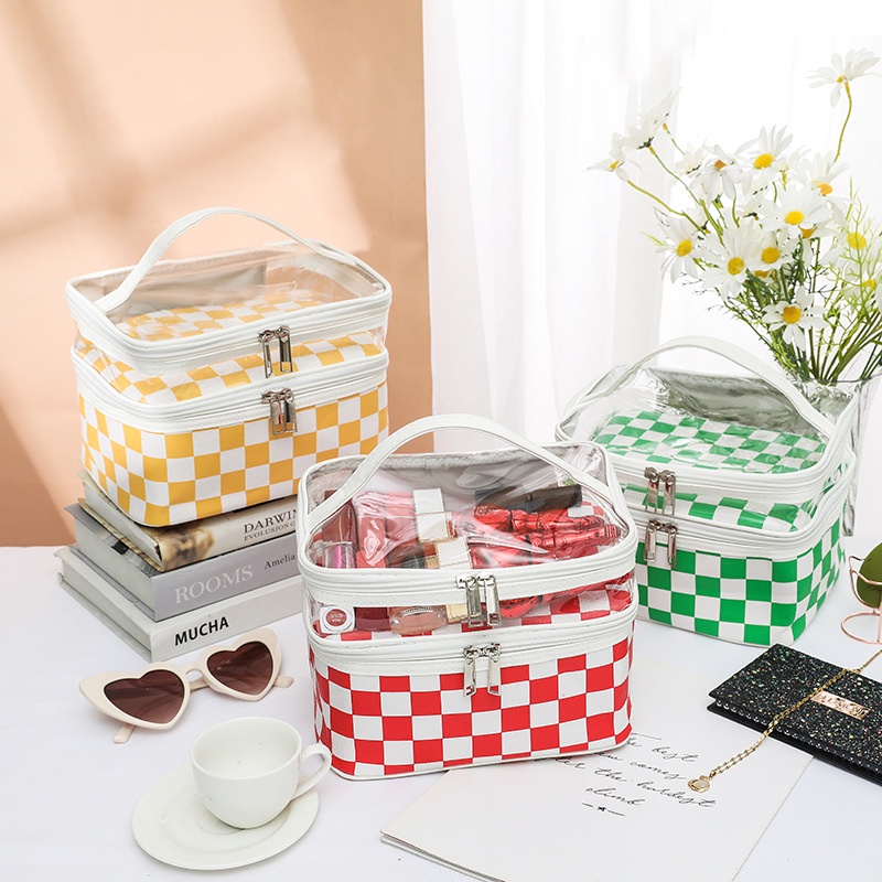 Pu Túi Đựng Mỹ Phẩm Hai Lớp Trong Suốt Tiện Lợi