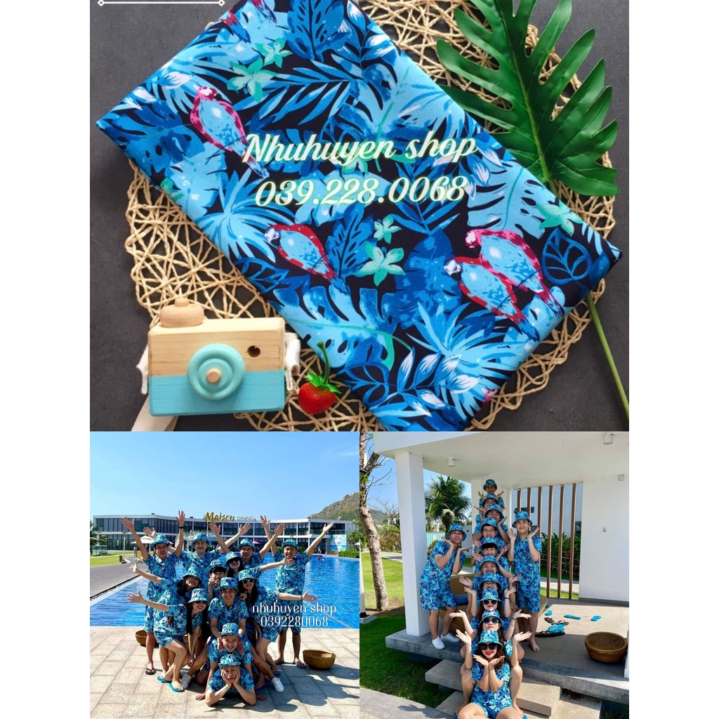 Đồ đi biển nam nữ cặp đôi set nguyên bộ áo quần gia đình họa tiết hoa lá vải Kate dày dặn, mặc siêu mát
