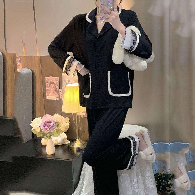 Bộ Đồ Ngủ Tay Dài Màu Sắc Trơn Phong Cách Công Chúa Dành Cho Nữ