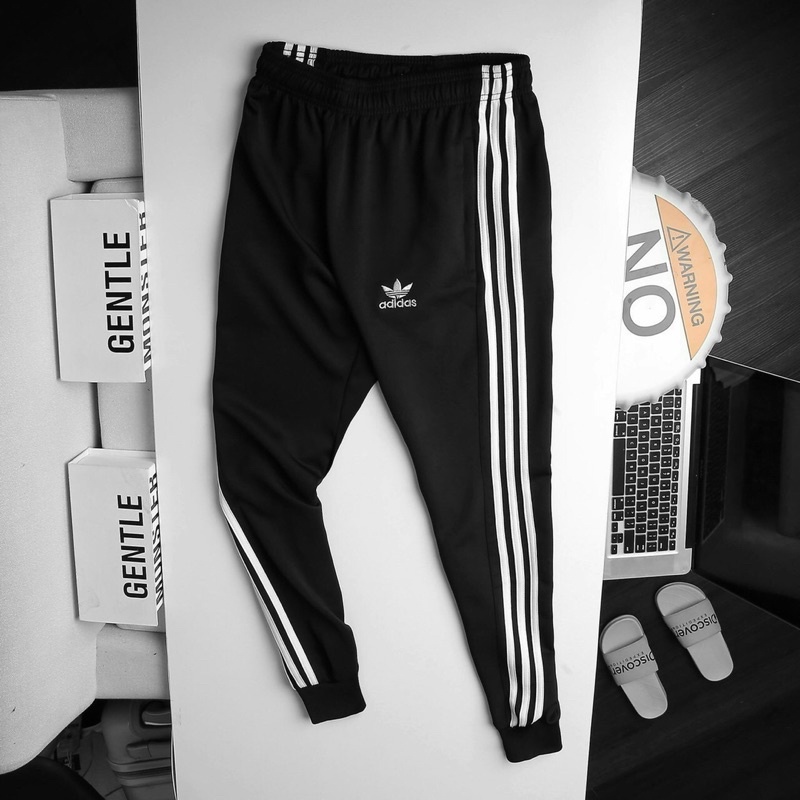 Quần Dài Thể Thao Adidas Sọc Trắng Đen Ống Bo