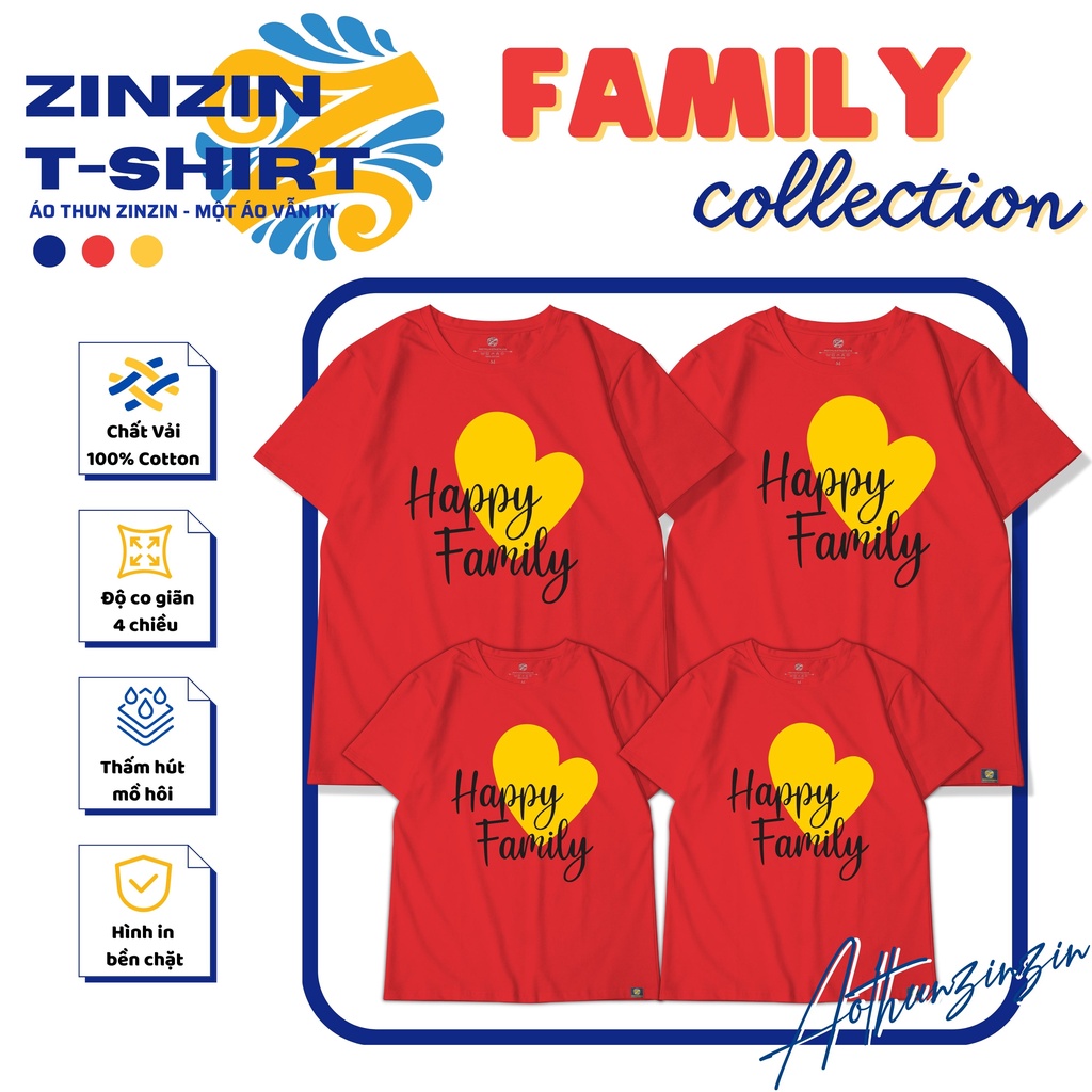 Áo thun gia đình Happy Family cổ tròn 100 phần trăm cotton 4 chiều
