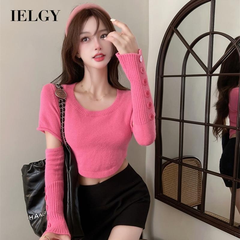 IELGY  Áo Thun Tay Ngắn Dáng Ôm Thời Trang Dành Cho Nữ