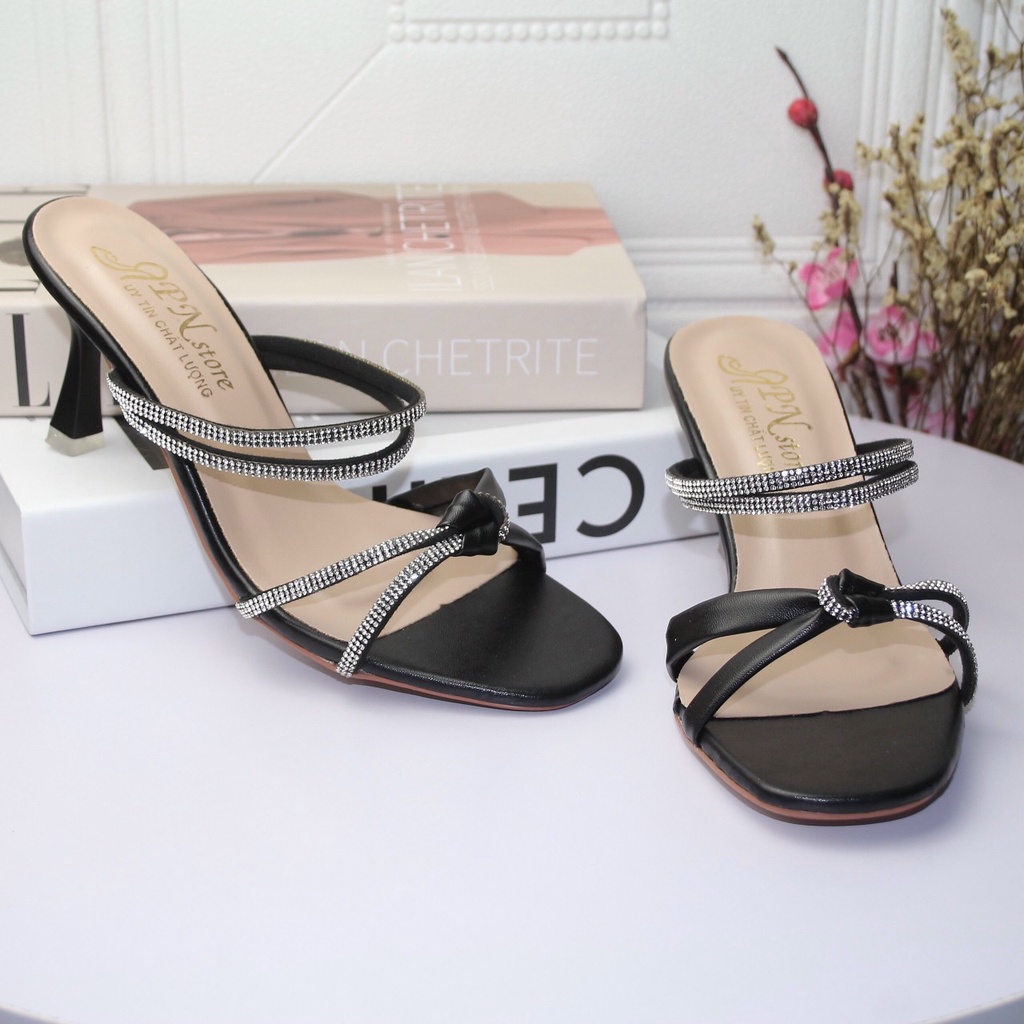 GIÀY CAO GÓT 7 PHÂN KẾT NƠ ĐÍNH ĐÁ THIẾT KẾ SIÊU XINH SIÊU TÔN DÁNG