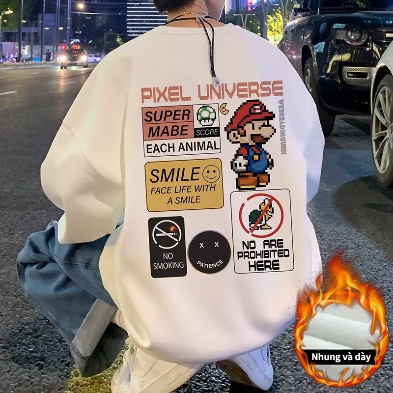 Áo hoodie Dày Dặn Cổ Tròn Dáng Rộng In Hoạ Tiết Hoạt Hình 3 Màu Có size M-8XL Phong Cách Hàn Quốc Cho Nam Giới