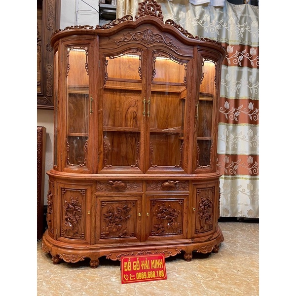 Tủ Rượu Bầu Gỗ Hương Đá Cánh Đục Tay 100%