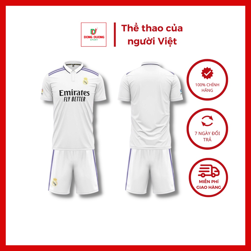 BỘ QUẦN ÁO BÓNG ĐÁ CLB VẢI THUN LẠNH CAO CẤP MẪU MỚI - BỘ THUN REAL MADRID 2022 - 2023