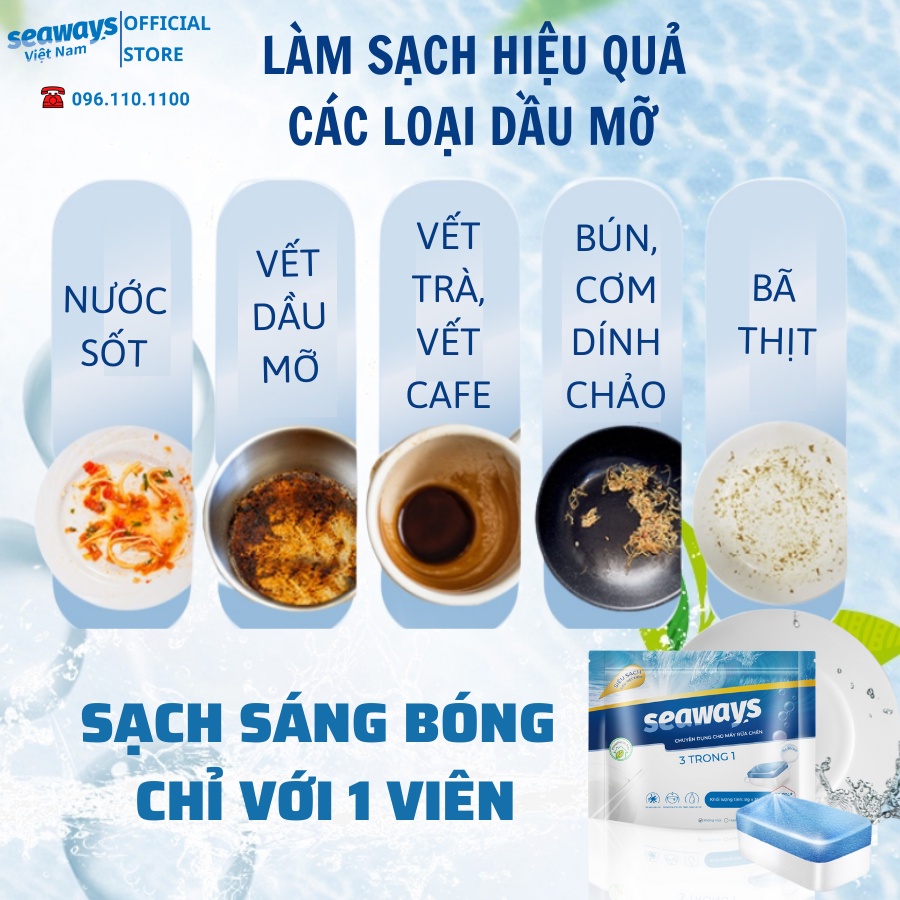 Viên rửa chén bát SEAWAYS 3 trong 1 - Dùng cho mọi loại máy rửa chén bát (Túi 35 viên x 8gr)