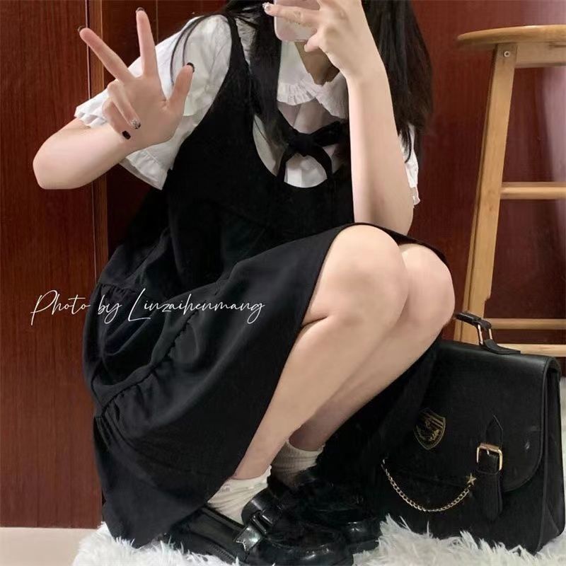 Váy yếm Set Áo Váy Hai Dây Dáng Rộng Phong Cách Mới Ngọt Ngào Thời Trang Mùa Hè Cho Nữ