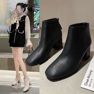 Giày bốt trơn nữ basic cổ lửng đế 5cm khoá sau chất da mềm cao cấp