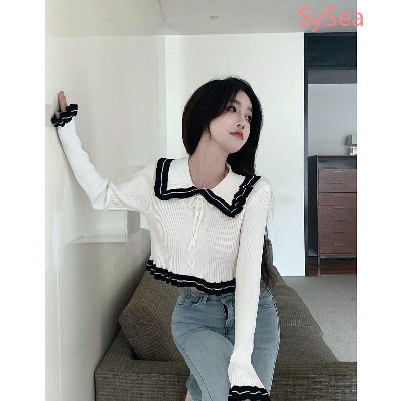 Áo Dệt Kim Phối Ren Dây Rút Thời Trang Mùa Thu Dành Cho Nữ