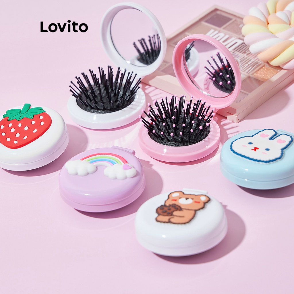 Lược nhỏ có gương LOVITO 2 trong 1 hình nhân vật hoạt hình dễ thương và màu sắc dễ mang theo L38MU017 (màu nâu/ cam/ hồng/ tím/ đỏ/ xanh dương)