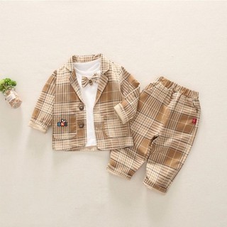Bộ vest comple công tử bé trai sét 3 chi tiết kẻ sọc