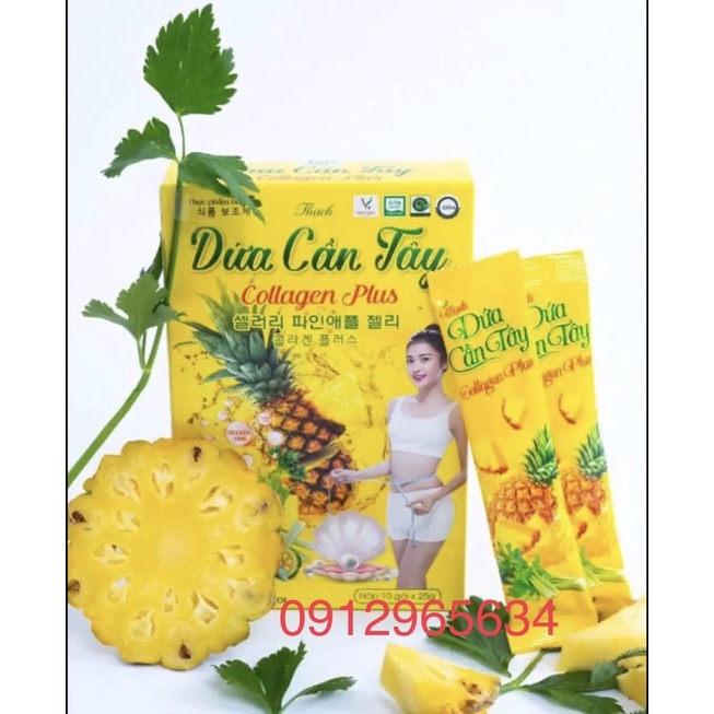 Thạch Dứa Cần tây Collagen Plus giúp đẹp da giảm cân dáng đẹp ăn ngon miệng chính hãng 10 gói