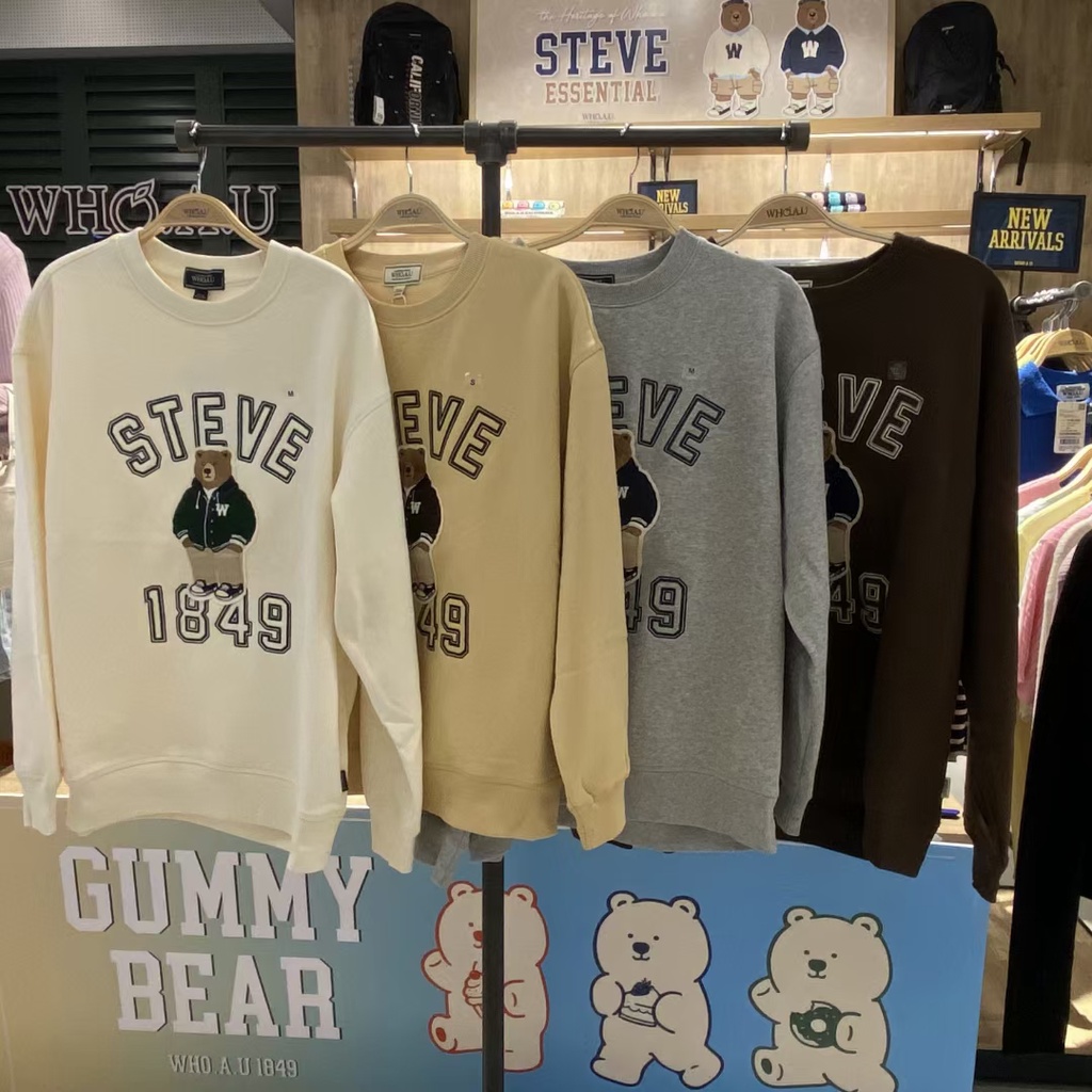 Áo sweater Whoau Korea chính hãng họa tiết gấu Steve 1849 | WHMWC4911U