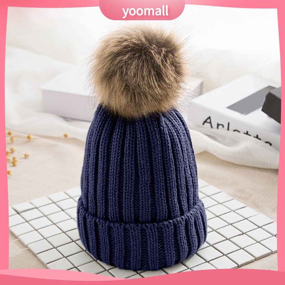 Mũ Beanie Dệt Kim Dày Dặn Màu Trơn Co Giãn Giữ Ấm Mùa Đông Cho Nữ