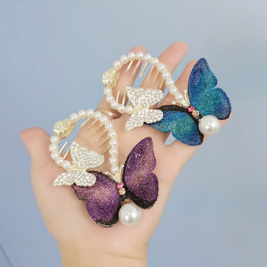 Lược Cài Tóc Hình Bướm Đính Đá Sang Trọng