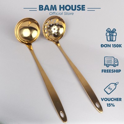 Vá canh inox Bam House cán dày Vàng thiết kế sang trọng cao cấp SVV02