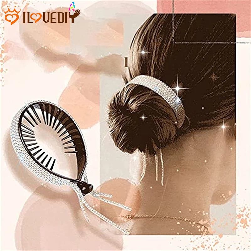 Kẹp Tóc Đuôi Ngựa Đính Đá Lấp Lánh Phong Cách Hàn Quốc Thời Trang Cho Nữ 1 Cái