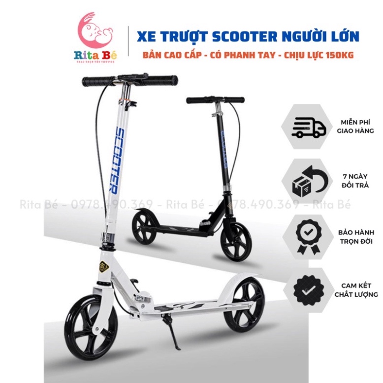 Xe scooter cỡ lớn, có phanh tay,chân chống chịu tải đến 150kg cho thiếu niên và người lớn