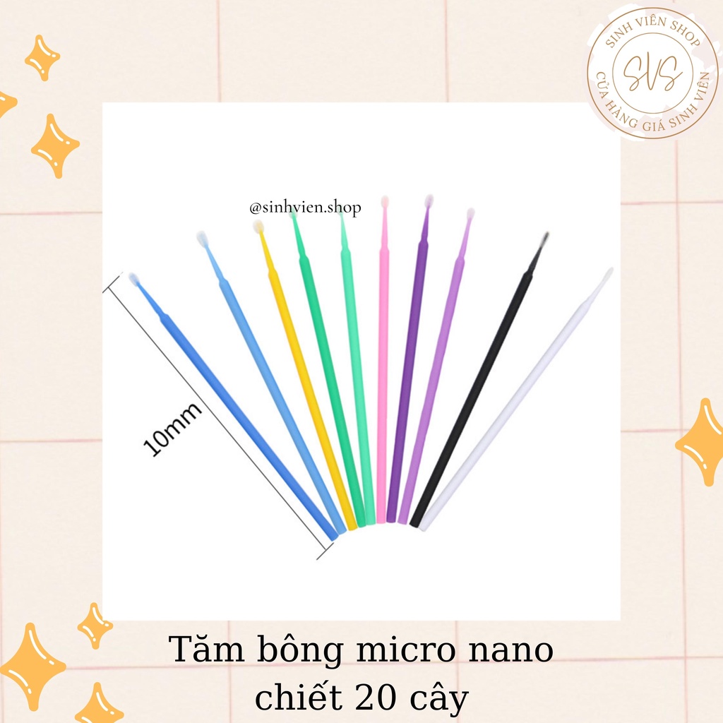Chiết 20 tăm bông đầu siêu nhỏ micro nano dành cho trang điểm viền mắt, viền môi, tẩy khuyết điểm