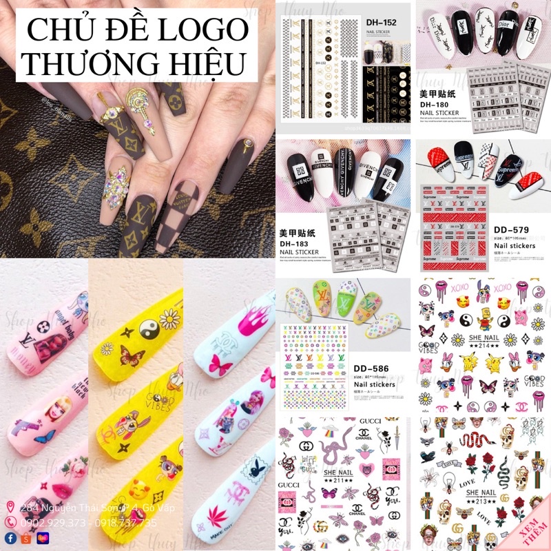 Sticker, hình dán móng tay hoạ tiết logo thương hiệu nổi tiếng dụng cụ móng tay nghệ thuật chuyên nghiệp nail