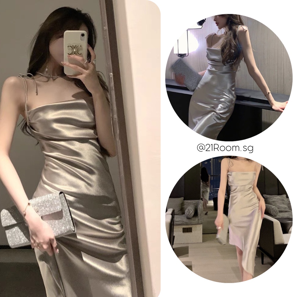 ĐẦM LỤA 2 DÂY CỔ ĐỔ TÀ XÉO NHIỀU MÀU CỰC SANG, ĐẦM DỰ TIỆC SANG TRONG DÁNG ÔM
