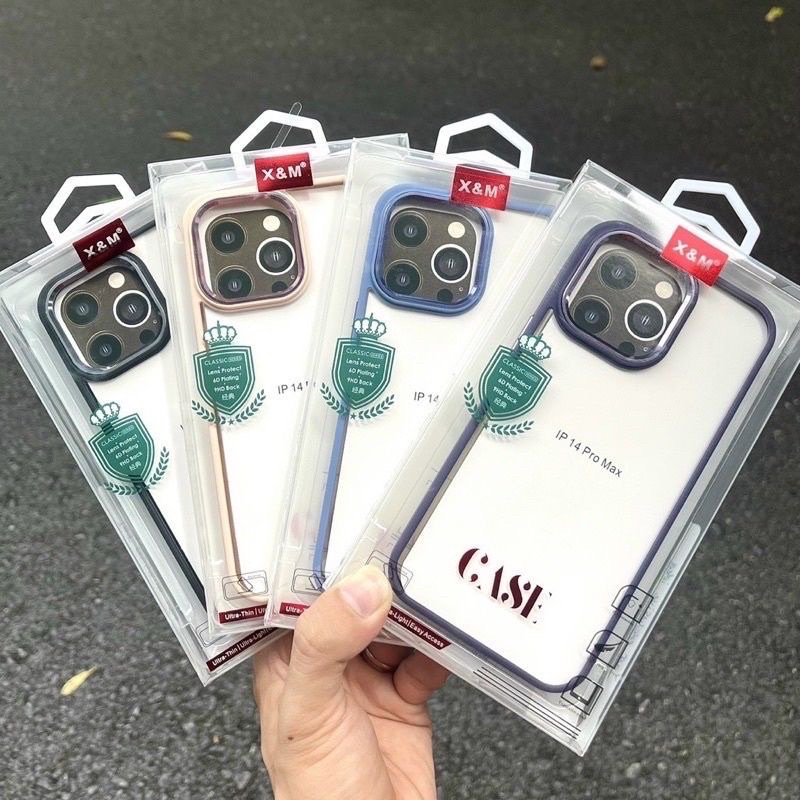 Ốp lưng X&M trong viền màu cho iPhone 14 Pro Max, 14 Pro, 14 Plus, 14 camera bọc nhôm siêu đẹp