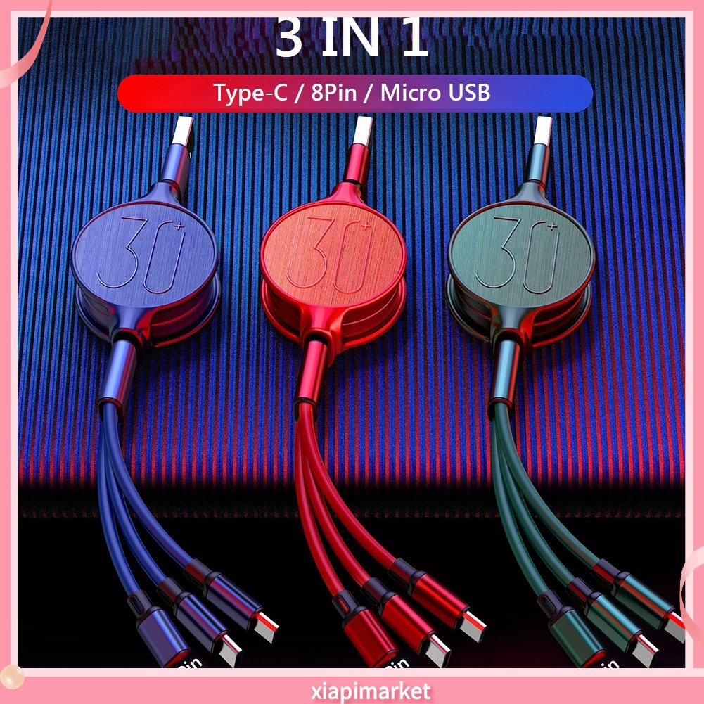 Cáp sạc nhanh 3 trong 1 cổng Micro USB Type-C 3A cho iPhone Android