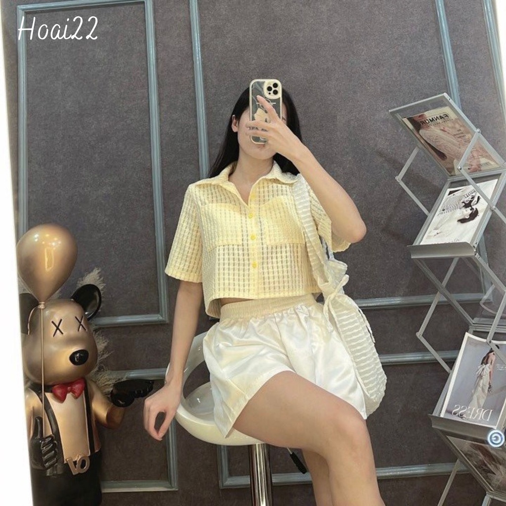 Sơ mi croptop nữ ❤️SALE❤️ Sơ mi nữ trắng -tay ngắn tông màu pastel dễ thương cute -hàn quốc
