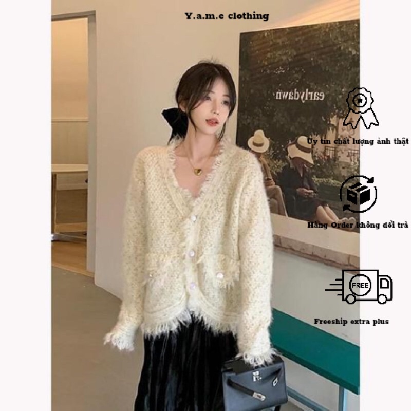 Áo khoác ngoài cardigan chất liệu len dệt kim cổ chữ V thời trang thu đông phong cách Hàn Quốc hàng quảng châu loại 1