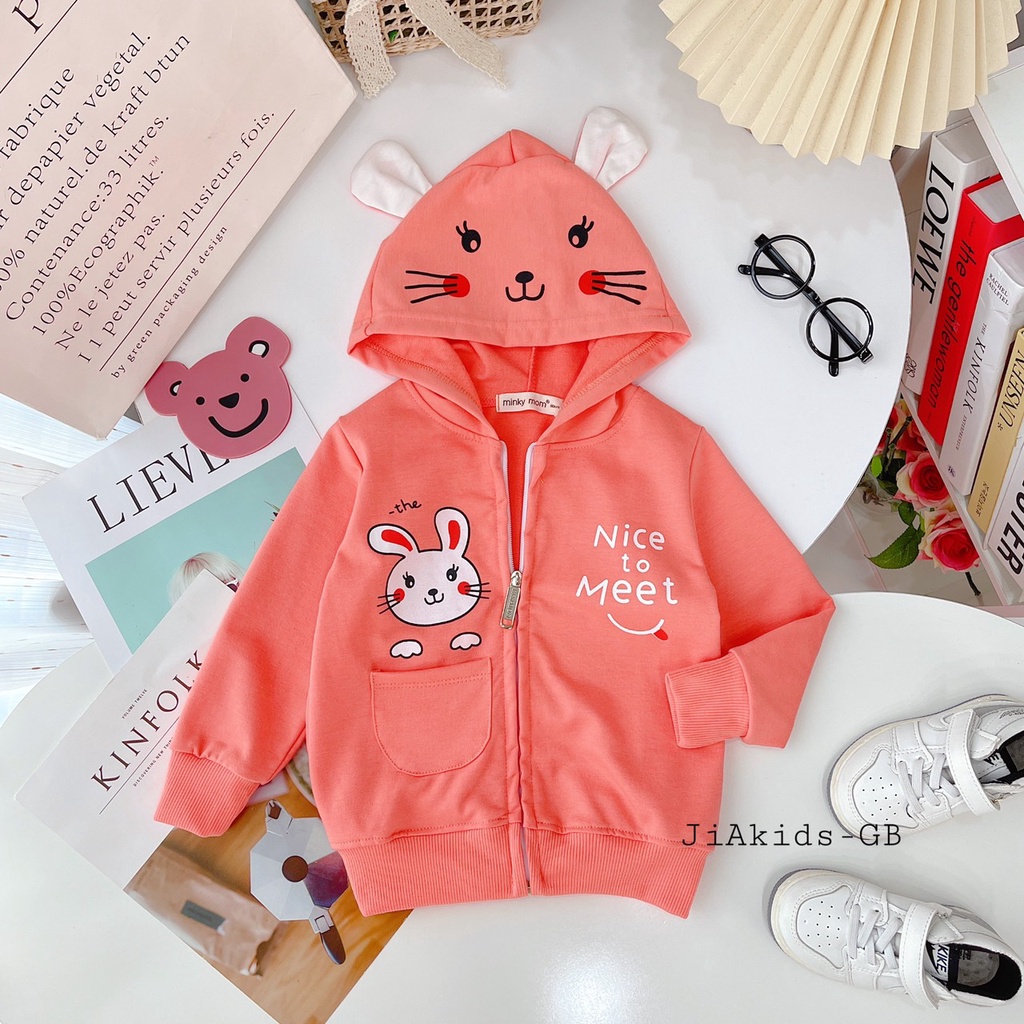 Áo Khoác Dài Tay Vải Da Cá MINKY MOM Chủ Đề Động Vật Nice To Meet You Cho Bé AN-03