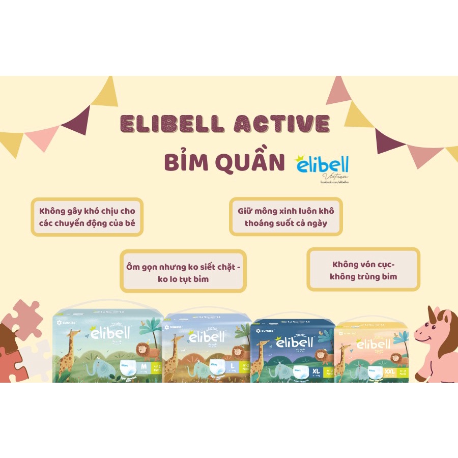 Bỉm dán/quần ELIBELL Premium + Active Nga cao cấp NB24/S76/M64/L54/L44/XL38/XXL26