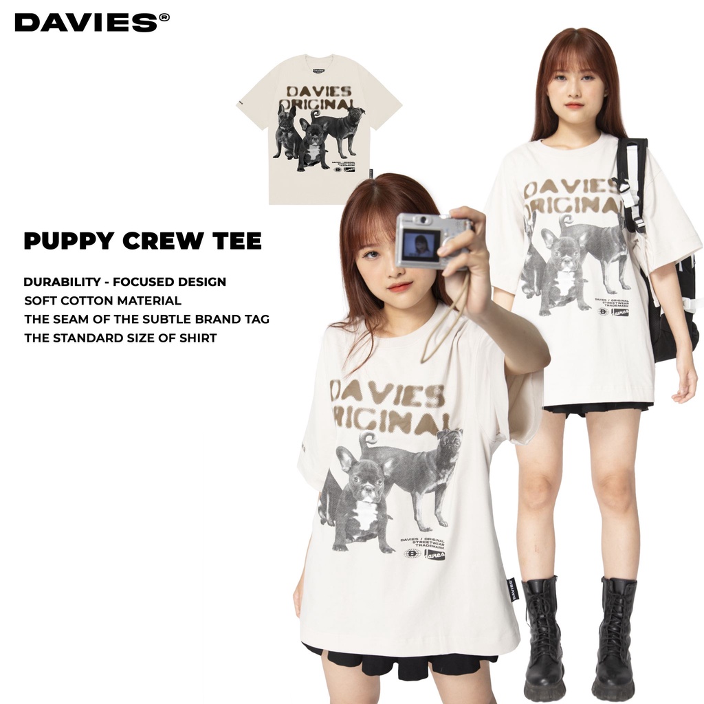 Áo phông local brand chính hãng nam nữ DAVIES form rộng thun cotton màu đen, xám nhạt Pug Crew I D26-T6