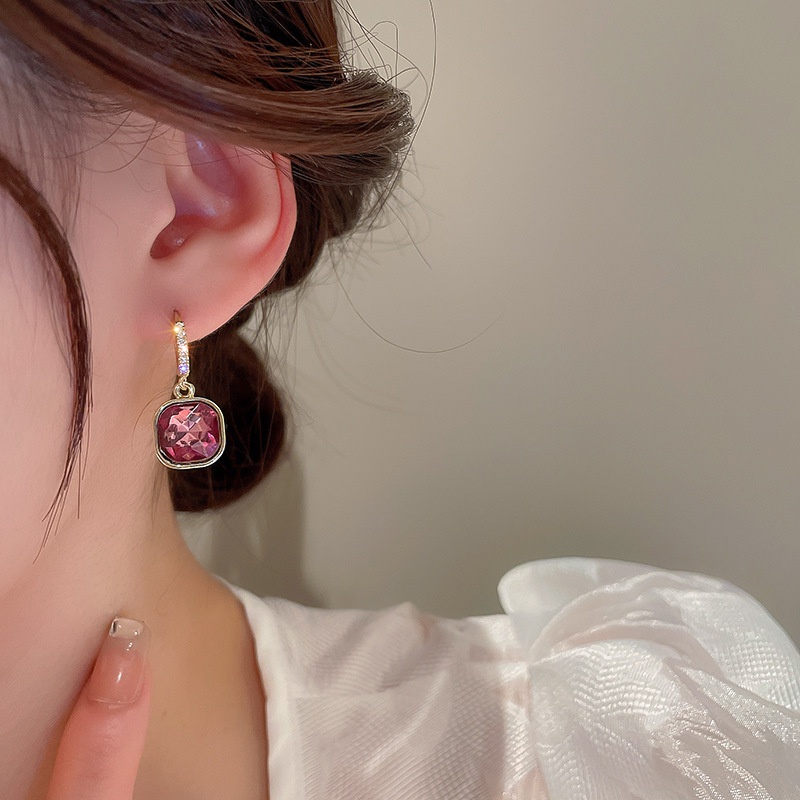 Khuyên Tai Khóa Vuông Màu Tím Thời Trang 2022 Cho Nữ