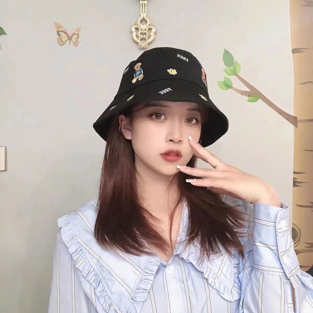 Nón Tai Bèo Thêu Hình Gấu Dễ Thương