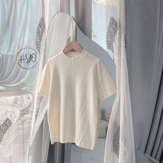 Áo len cộc tay cổ tròn trơn bassic