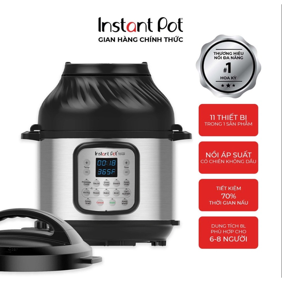 Nồi Áp Suất Đa Năng Kiêm Nồi Nướng INSTANT POT 11IN1 DUO CRISP, Dung Tích 7.5L, Nhập Đức, BH 12 Tháng
