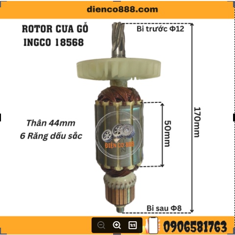 Rotor cưa gỗ INGCO 18568 6 Răng Thân 44mm Dài 170mm chính hãng - Tặng chổi than
